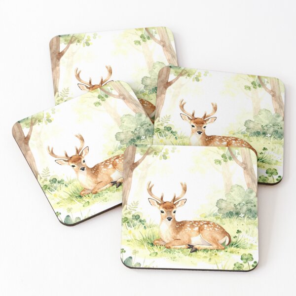 Item preview,   Watercolor Deer & Clover Woodland Spring Pattern designed and sold by AnimalAirtistry.