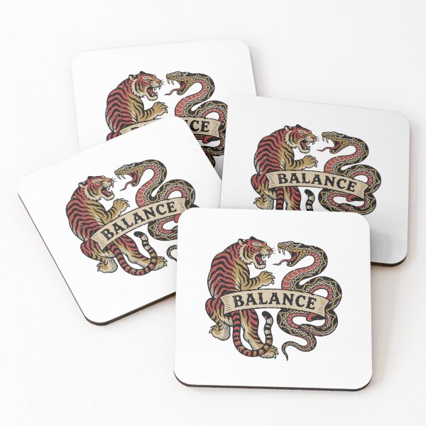 Item preview, Traditional Tattoo Flash Tiger and Snake with Balance Banner - Vintage Americana Duel Art - Old School Tattoo Design designed and sold by cannsuh.