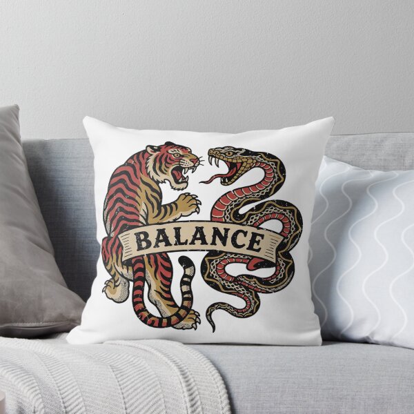 Item preview, Traditional Tattoo Flash Tiger and Snake with Balance Banner - Vintage Americana Duel Art - Old School Tattoo Design designed and sold by cannsuh.