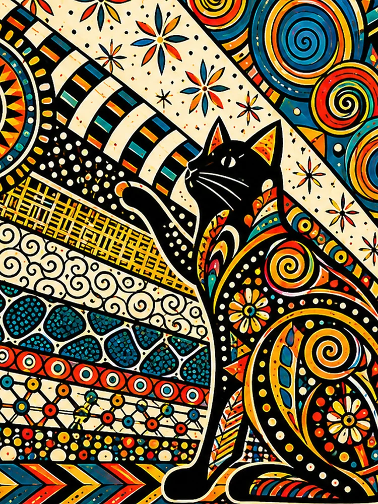 Thumbnail 4 of 4, iPhone Case, Colorful Geometric Cat with Boho Patterns designed and sold by PatternFablee.