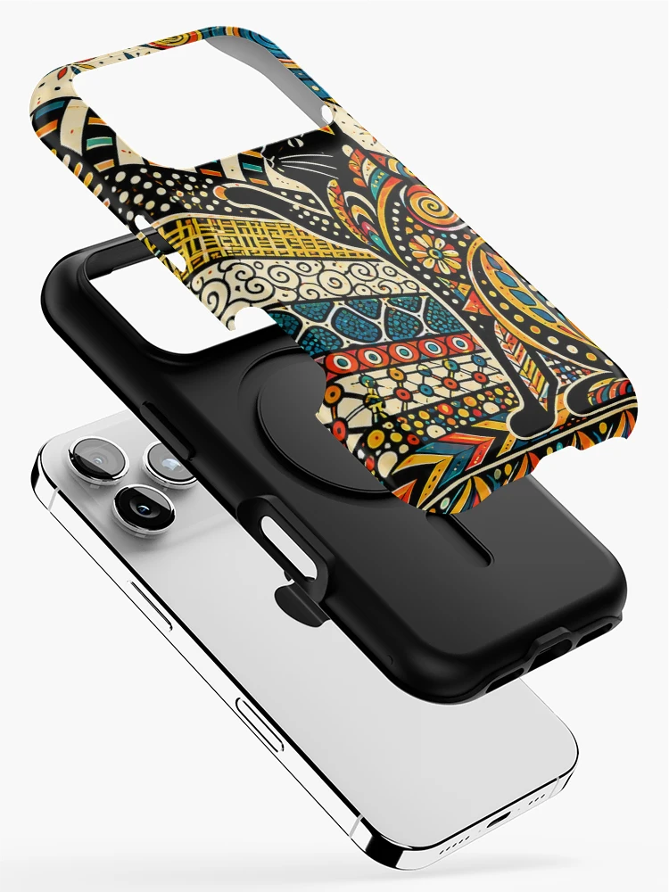 Thumbnail 2 of 4, iPhone Case, Colorful Geometric Cat with Boho Patterns designed and sold by PatternFablee.