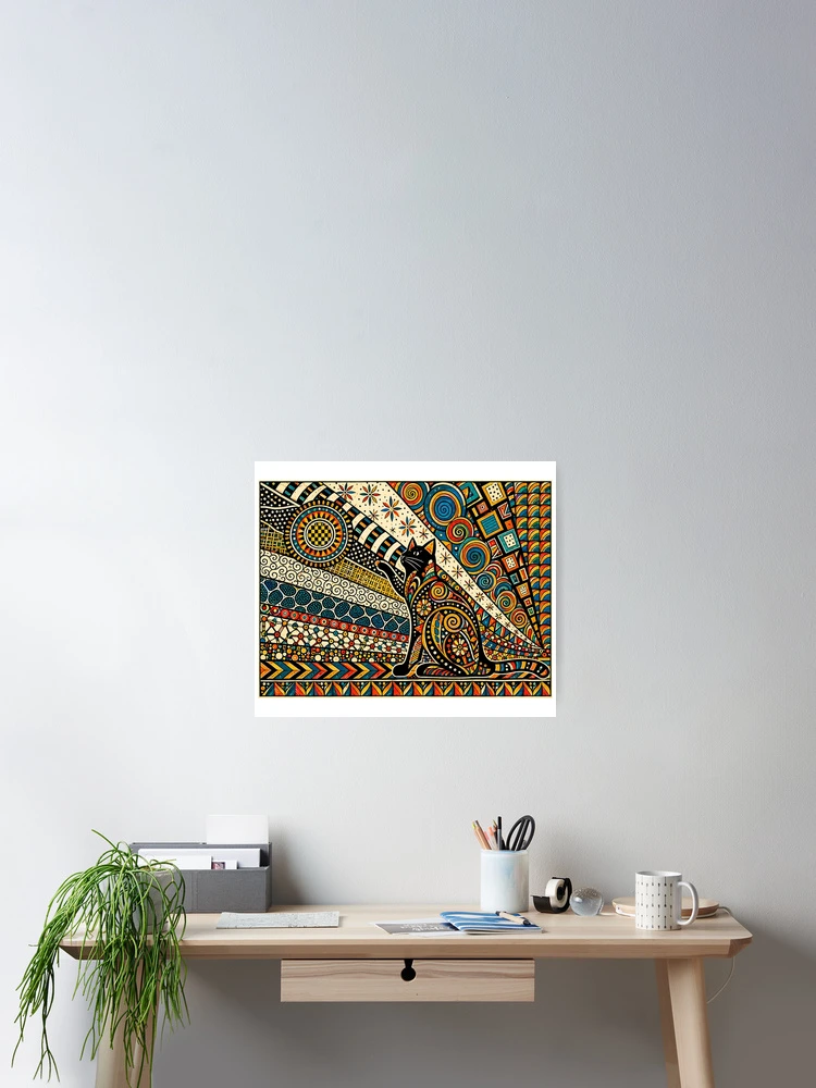 Thumbnail 2 of 3, Poster, Colorful Geometric Cat with Boho Patterns designed and sold by PatternFablee.