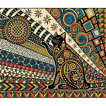 Artwork thumbnail, Colorful Geometric Cat with Boho Patterns by PatternFablee