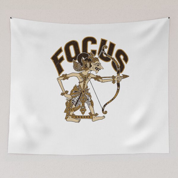 Item preview, Focus - Traditional Javanese Wayang Kulit Archer with Bow and Arrow - Vintage Distressed Indonesian Heritage Vector Art designed and sold by cannsuh.