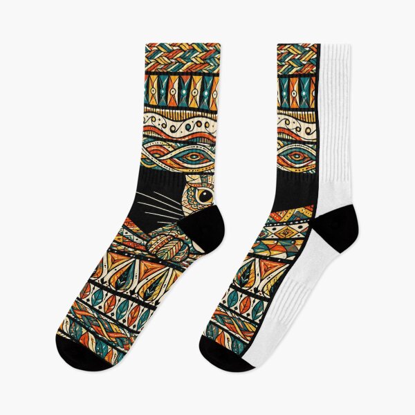 Item preview, Colorful Tribal Cat with Geometric Patterns designed and sold by PatternFablee.