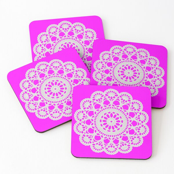 Item preview, Tapete de encaje blanco con aires retro sobre fondo rosa fucsia con formas de mandala designed and sold by Shapes-Mania.