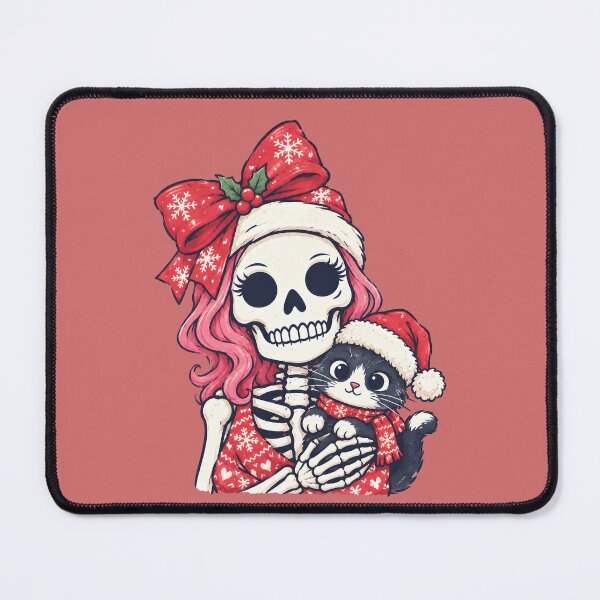 Item preview, Christmas Skeleton Girl And Xmas Cat designed and sold by CreepyCornerArt.