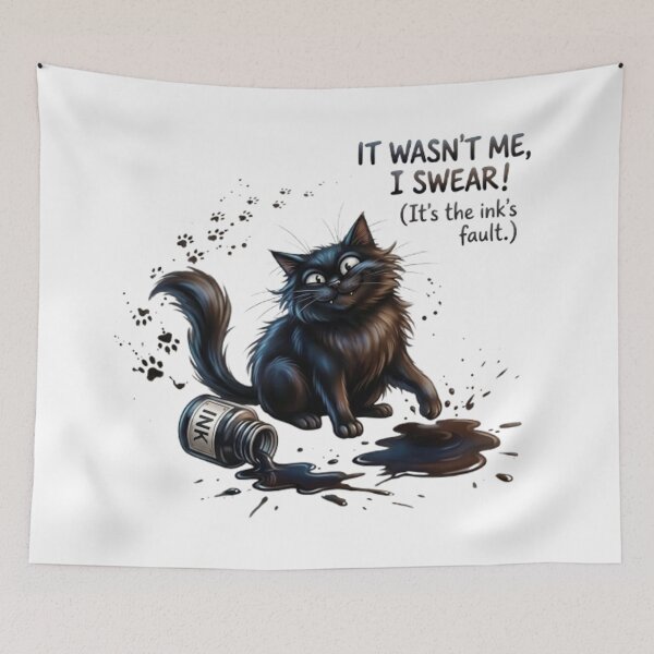 Item preview, Humorous black cat and its overturned ink bottle designed and sold by CHRIST5000.