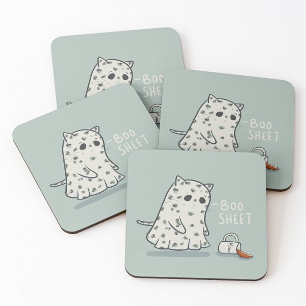 Item preview, Boo Sheet Ghost Cat and Coffee designed and sold by KilkennyCat Art.