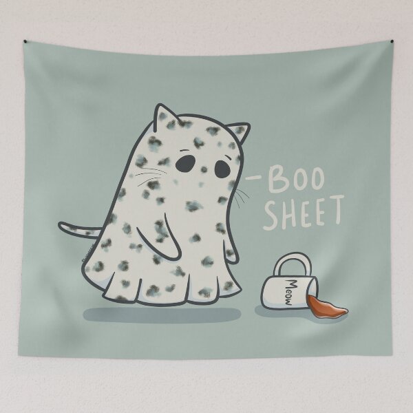 Item preview, Boo Sheet Ghost Cat and Coffee designed and sold by KilkennyCat Art.