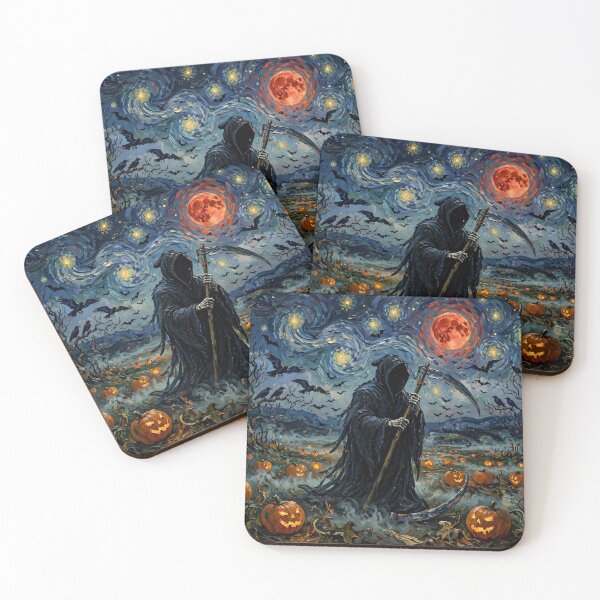 Item preview, Grim Reaper under Blood Moon in Pumpkin Field designed and sold by Late Theory.