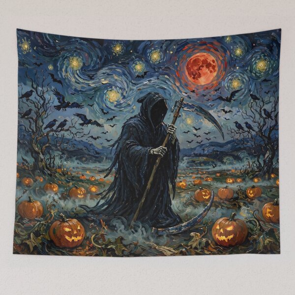 Item preview, Grim Reaper under Blood Moon in Pumpkin Field designed and sold by Late Theory.