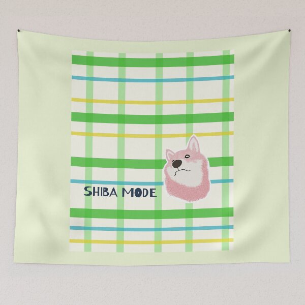 Item preview, Light Green plaid with Pink Shiba Inu designed and sold by ShibaCruise-On.