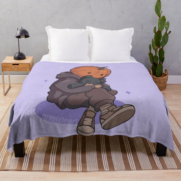 Item preview, Pumpkin Head Boy Hugging Creepy Cute Black Cat Plushie Soft Aesthetic designed and sold by DanisPixieArt.