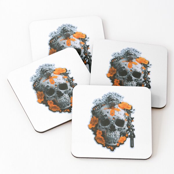 Item preview, Halloween Skull with Orange Flowers – Gothic Cross Sticker designed and sold by Audra-studio.