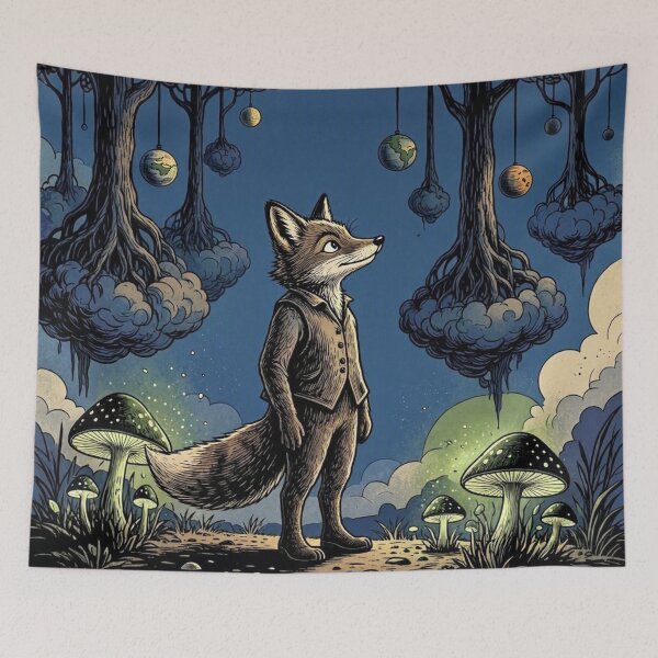 Item preview, Cosmic Fox In Floating Forest | Mystical Planet Mushroom Art designed and sold by Dogandesighn.