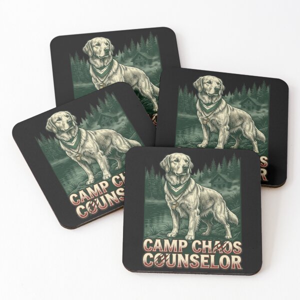 Aperçu de l'œuvre Cadeau pour un Golden Retriever : un film d'horreur canin hilarant et rigolo sur le thème du camp Chaos créée et vendue par FurRealStudioCo.
