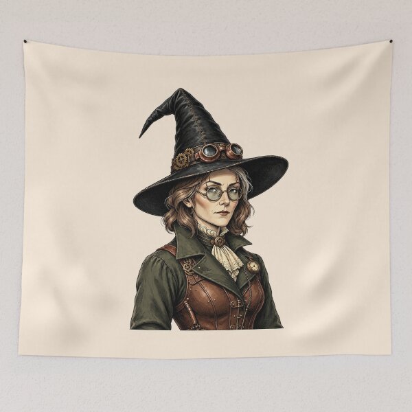 Item preview, Steampunk Witch – Victorian Woman with Goggles and Witch Hat designed and sold by SweetLilith.