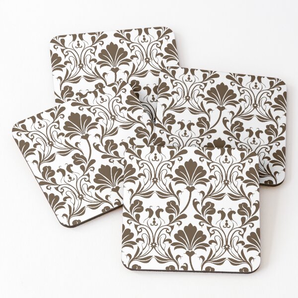 Item preview, Damask Floral Rich Espresso Brown on Crisp White Seamless Pattern Art designed and sold by ​Jyoti Digital Artist.