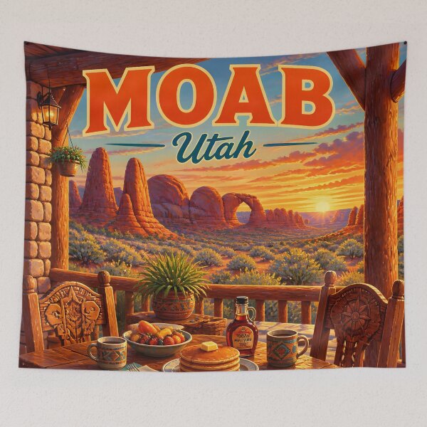 Item preview, Moab Utah – Vintage Desert Breakfast Travel Poster designed and sold by LSVart.