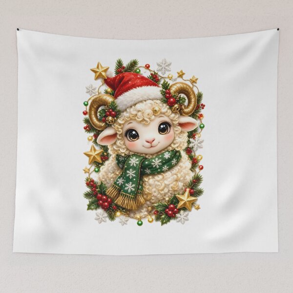 Item preview, Aries Zodiac Christmas Ram with Santa Hat designed and sold by Zodiac Celestial Art.