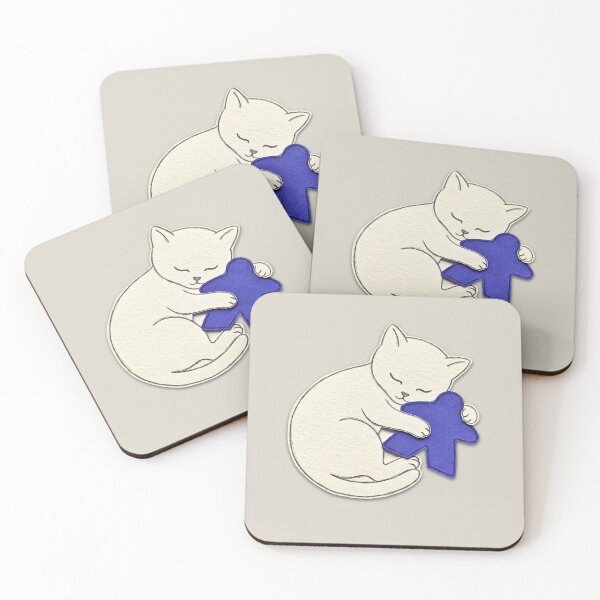 Item preview, Adorable Sleeping Cat Hugs Blue Meeple Paper Art  designed and sold by TackyTime.