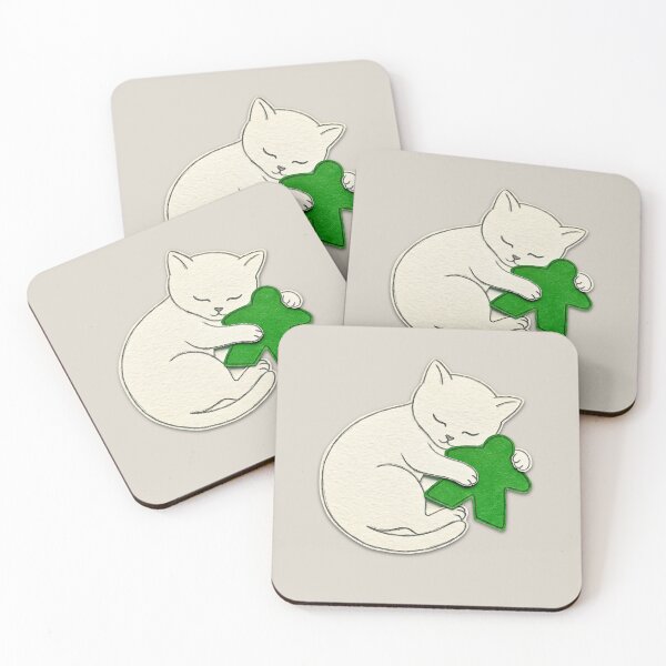 Item preview, Adorable Sleeping Cat Hugs Green Meeple Paper Art  designed and sold by TackyTime.