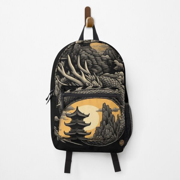 Item preview, Japanese dragon coiled over pagodas designed and sold by KinoDesign.