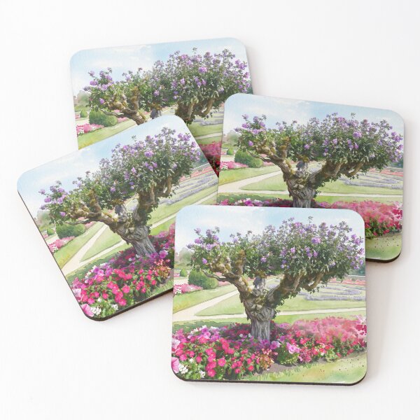 Item preview, Formal Garden with Blooming Tree — digital Watercolor Landscape Art designed and sold by M.ALK.Watercolor.