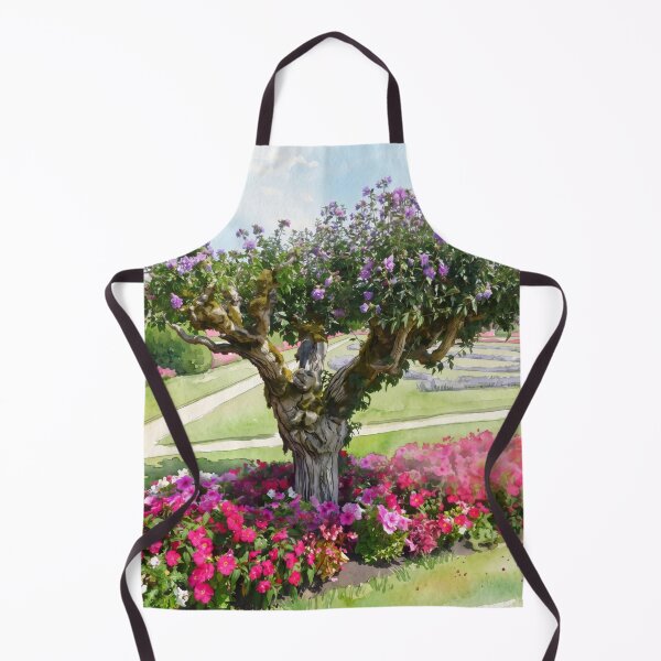 Item preview, Formal Garden with Blooming Tree — digital Watercolor Landscape Art designed and sold by M.ALK.Watercolor.
