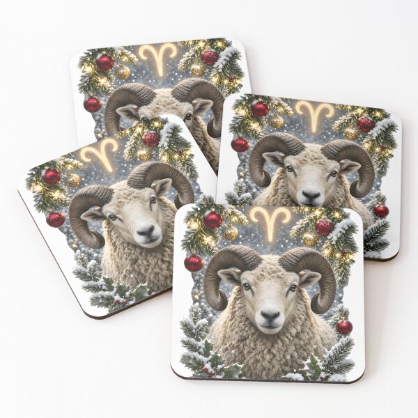 Item preview, Aries Ram Christmas Wreath Zodiac Design designed and sold by Zodiac Celestial Art.