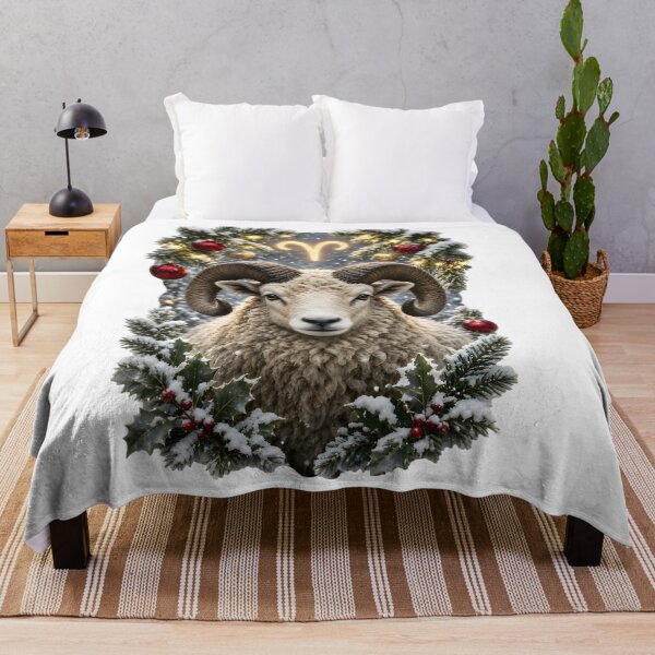 Item preview, Aries Ram Christmas Wreath Zodiac Design designed and sold by Zodiac Celestial Art.
