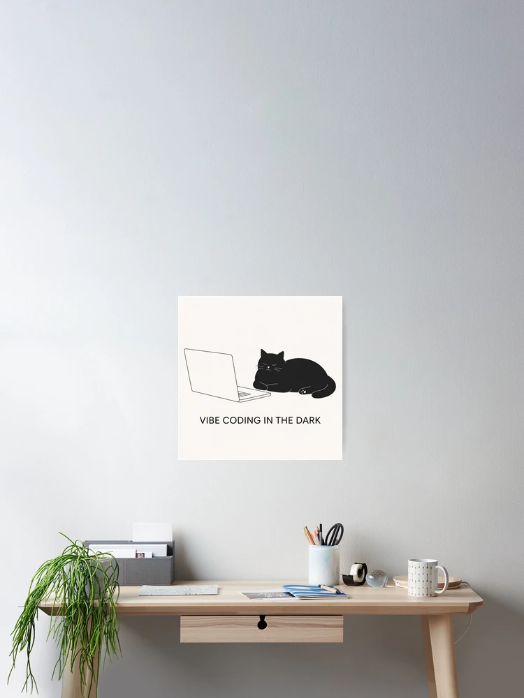 Thumbnail 2 of 3, Poster, Minimalist Jigsaw Coding Cat - Vibe Coding designed and sold by RadiVector Studio.
