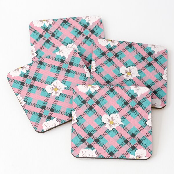 Item preview, Seamless Floral Pink Turquoise Plaid Pattern designed and sold by Jeffrey-Jeffrey.
