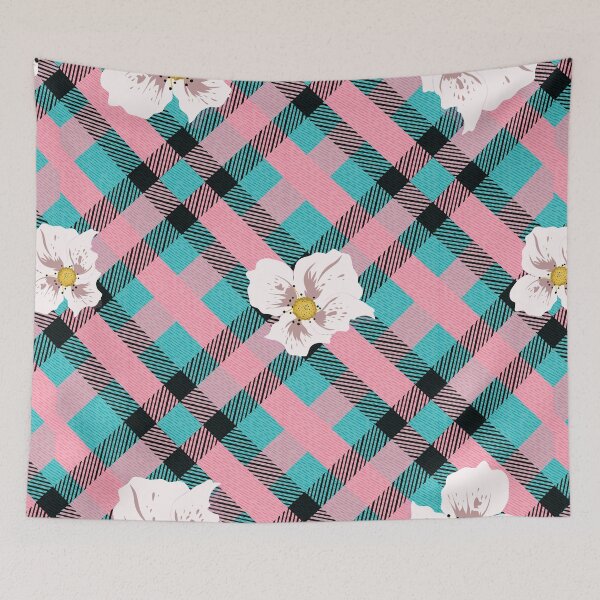 Item preview, Seamless Floral Pink Turquoise Plaid Pattern designed and sold by Jeffrey-Jeffrey.