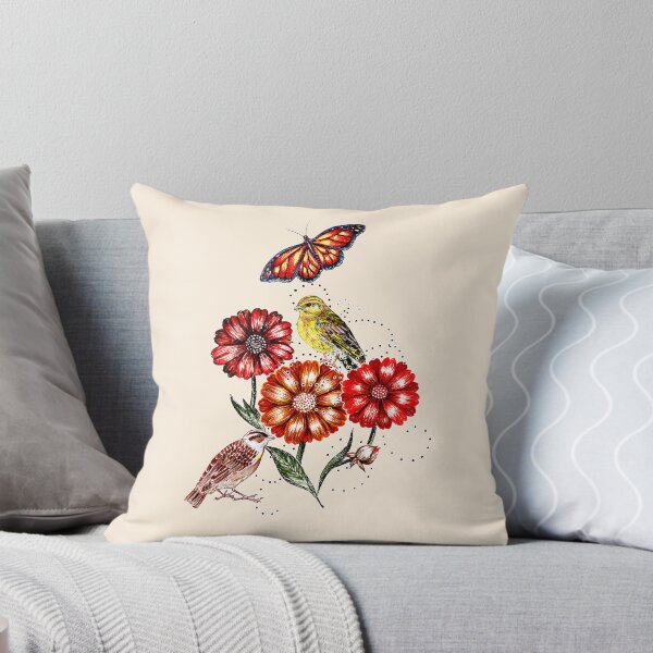 Item preview, Finelinear drawing flowers with birds and butterfly designed and sold by MartaHorodniczy.