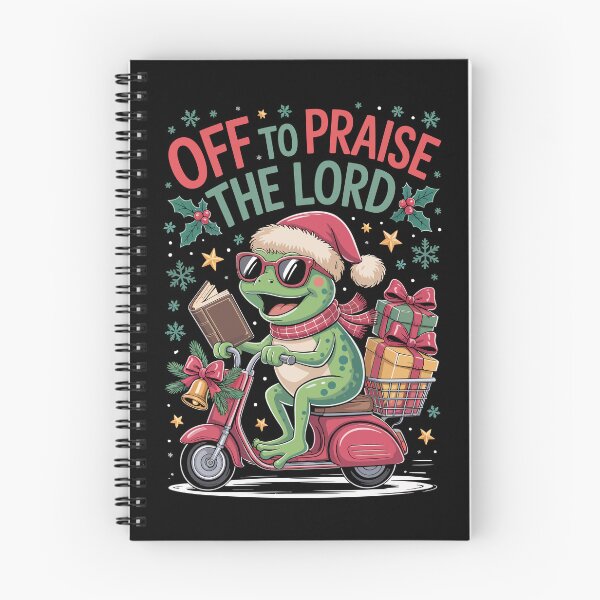 Item preview, Off To Praise The Lord – Funny Christmas Frog Scooter Art designed and sold by jkrphoto.