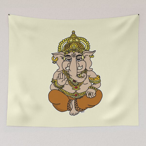 Aperçu de l'œuvre Autocollant illustrant le dieu Ganesh | Illustration mignonne du dieu éléphant hindou créée et vendue par MyxaART.