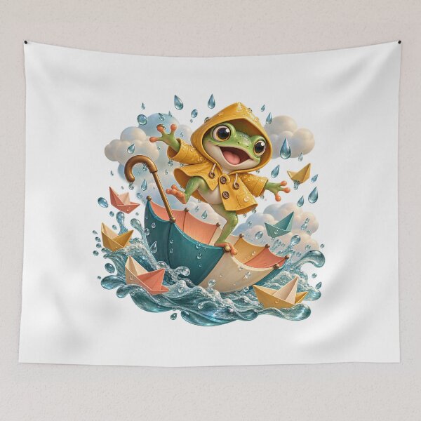 Item preview, Cute Frog Raincoat Umbrella Adventure Animal Illustration for Shirts Stickers Mugs and Gifts designed and sold by Oddly Tiny Zoo.