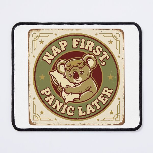 Item preview, Nap First Panic Later Retro Koala Badge Funny Sleepy designed and sold by Witt Art.