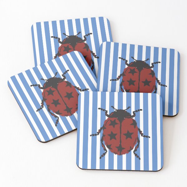 Item preview, Red ladybug on blue stripes  designed and sold by Pink Petals ♡.