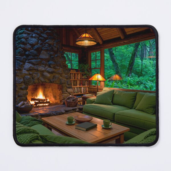 Item preview, Cozy Cabin Fireplace in Green Forest Digital Art designed and sold by EnhancedReality.