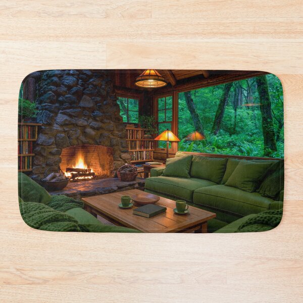 Item preview, Cozy Cabin Fireplace in Green Forest Digital Art designed and sold by EnhancedReality.