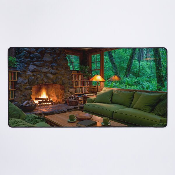 Item preview, Cozy Cabin Fireplace in Green Forest Digital Art designed and sold by EnhancedReality.