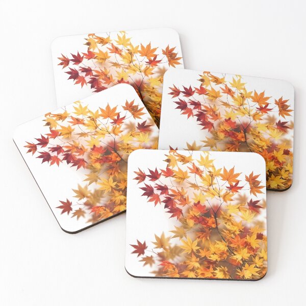 Item preview, Luminous Japanese Autumn – Glowing Maple (Momiji) Branch on White designed and sold by Jun-spirit-Arts.