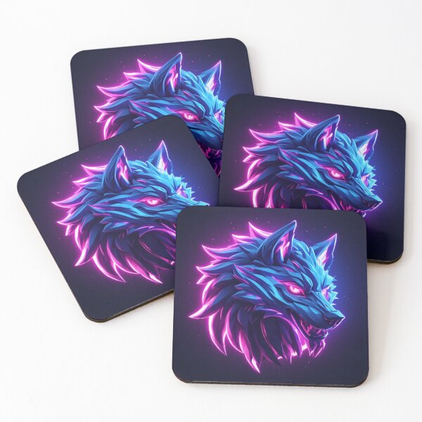 Item preview, Neon Blue Wolf Glowing Pink Eyes Cyberpunk Fantasy Art designed and sold by FusionCipher.