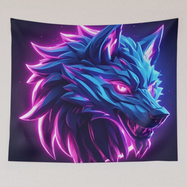 Item preview, Neon Blue Wolf Glowing Pink Eyes Cyberpunk Fantasy Art designed and sold by FusionCipher.