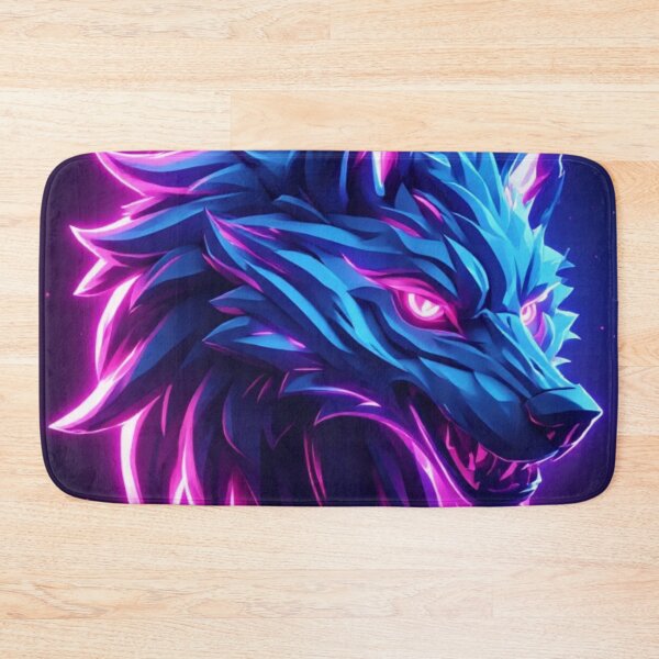 Item preview, Neon Blue Wolf Glowing Pink Eyes Cyberpunk Fantasy Art designed and sold by FusionCipher.