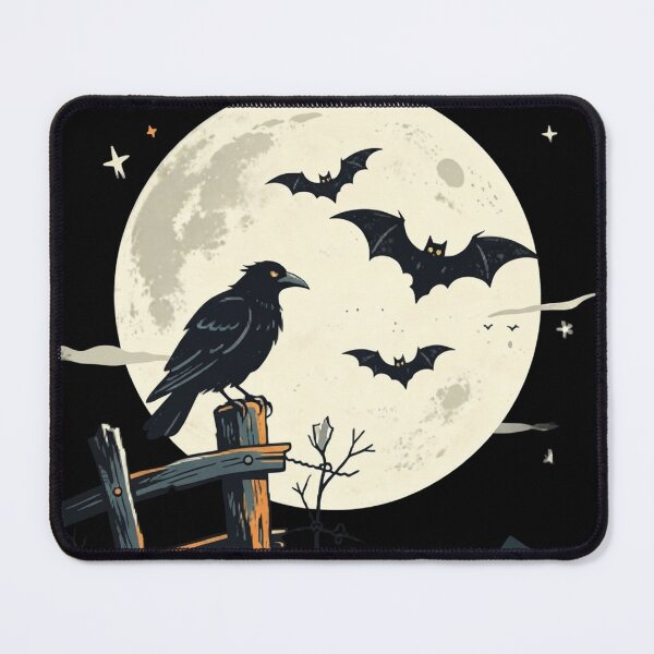 Item preview, Retro Halloween Crow & Bats Glowing Full Moon Spooky Design designed and sold by urmoments.