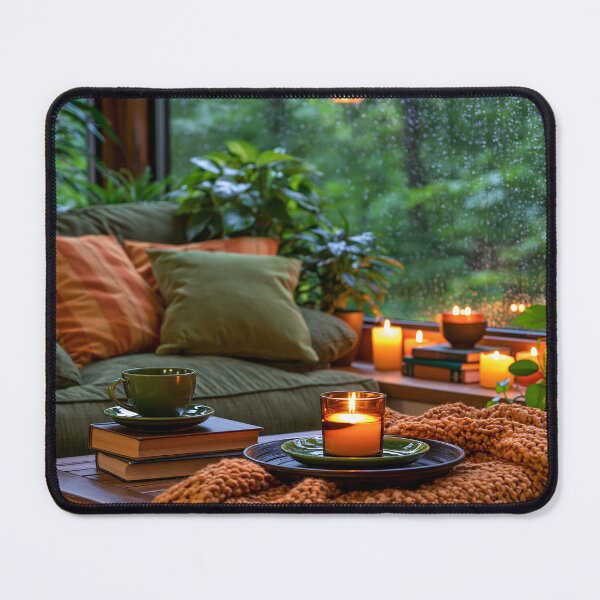 Item preview, Candlelit Reading Nook on a Rainy Day Digital Art designed and sold by EnhancedReality.